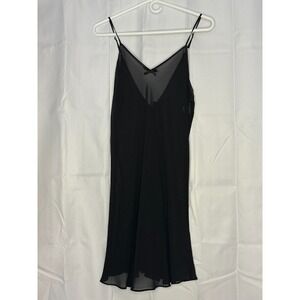 Secret Treasures Black Mesh Slip Dress L Satin Bows Sheer Lingerie Nightgown Y2K